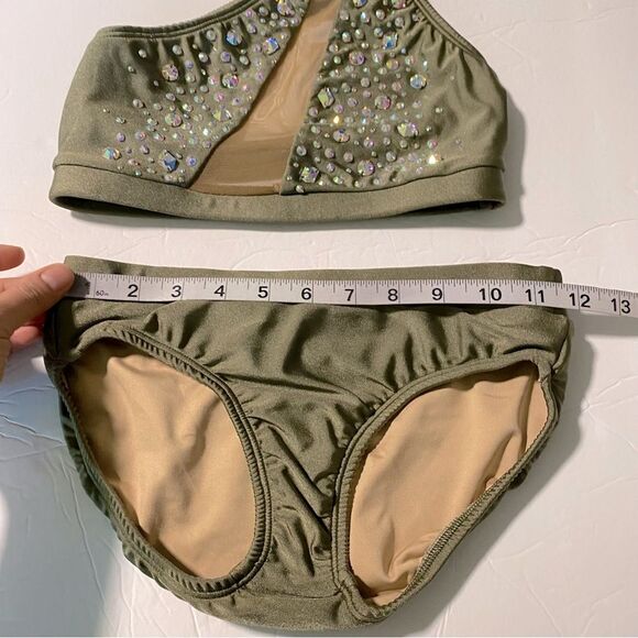 AA dance costume 2 piece set green custom sparkly rhinestoned premium XSA - Picture 10 of 13